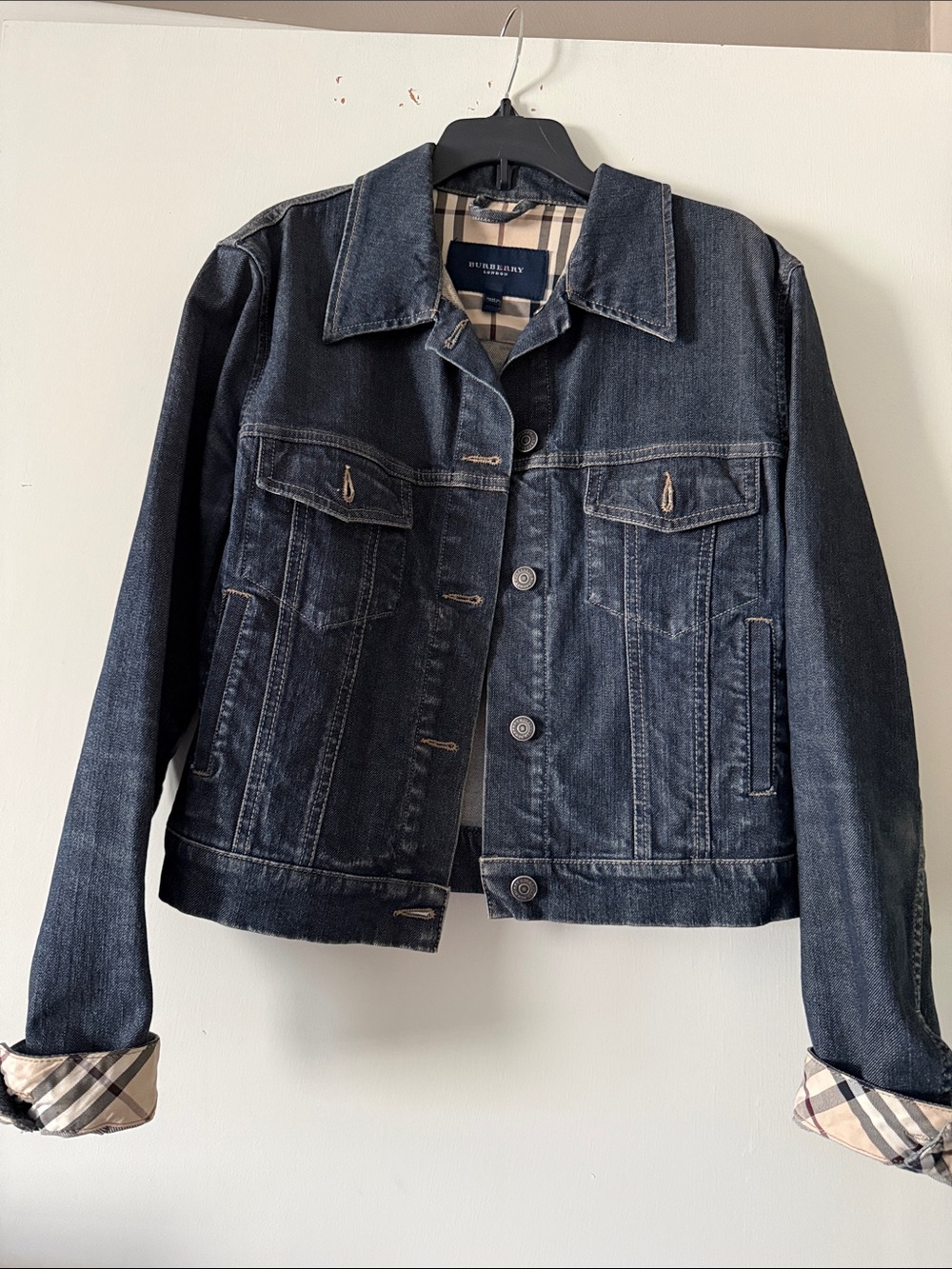 Burberry Indigo Denim Trucker Jacket with Check Lining